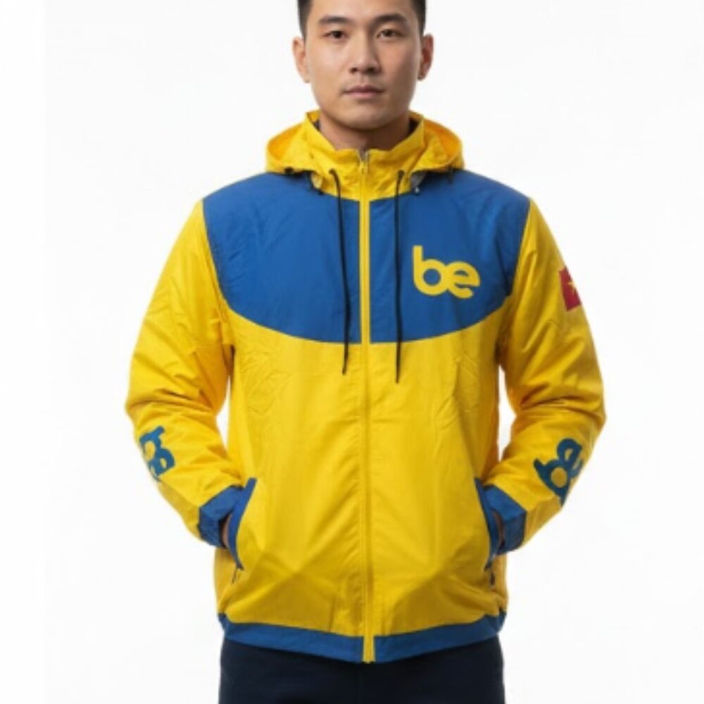Be Yellow Full Zip Hooded Windbreaker Jacket Size Large Official New